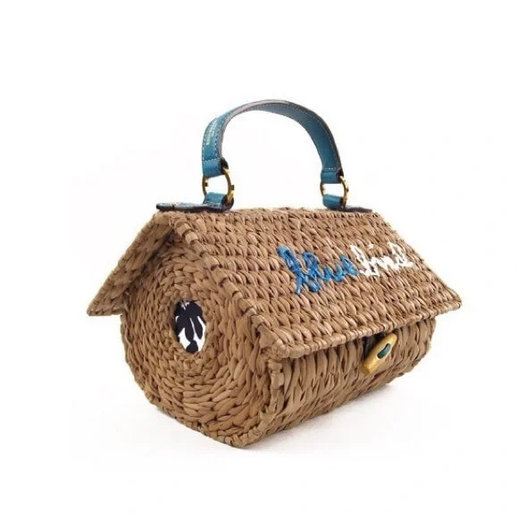 Kate Spade New York blue bird birdhouse maya wicker raffia handbag blue bird - Picture 1 of 11